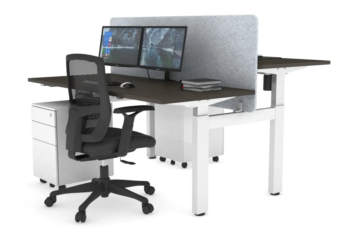 Just Right Height Adjustable 2 Person H-Bench Workstation - White Frame [1200L x 700W]