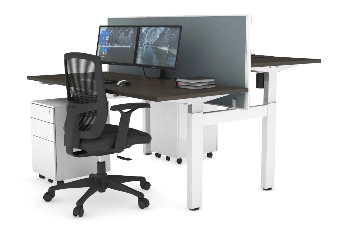 Just Right Height Adjustable 2 Person H-Bench Workstation - White Frame [1200L x 700W]
