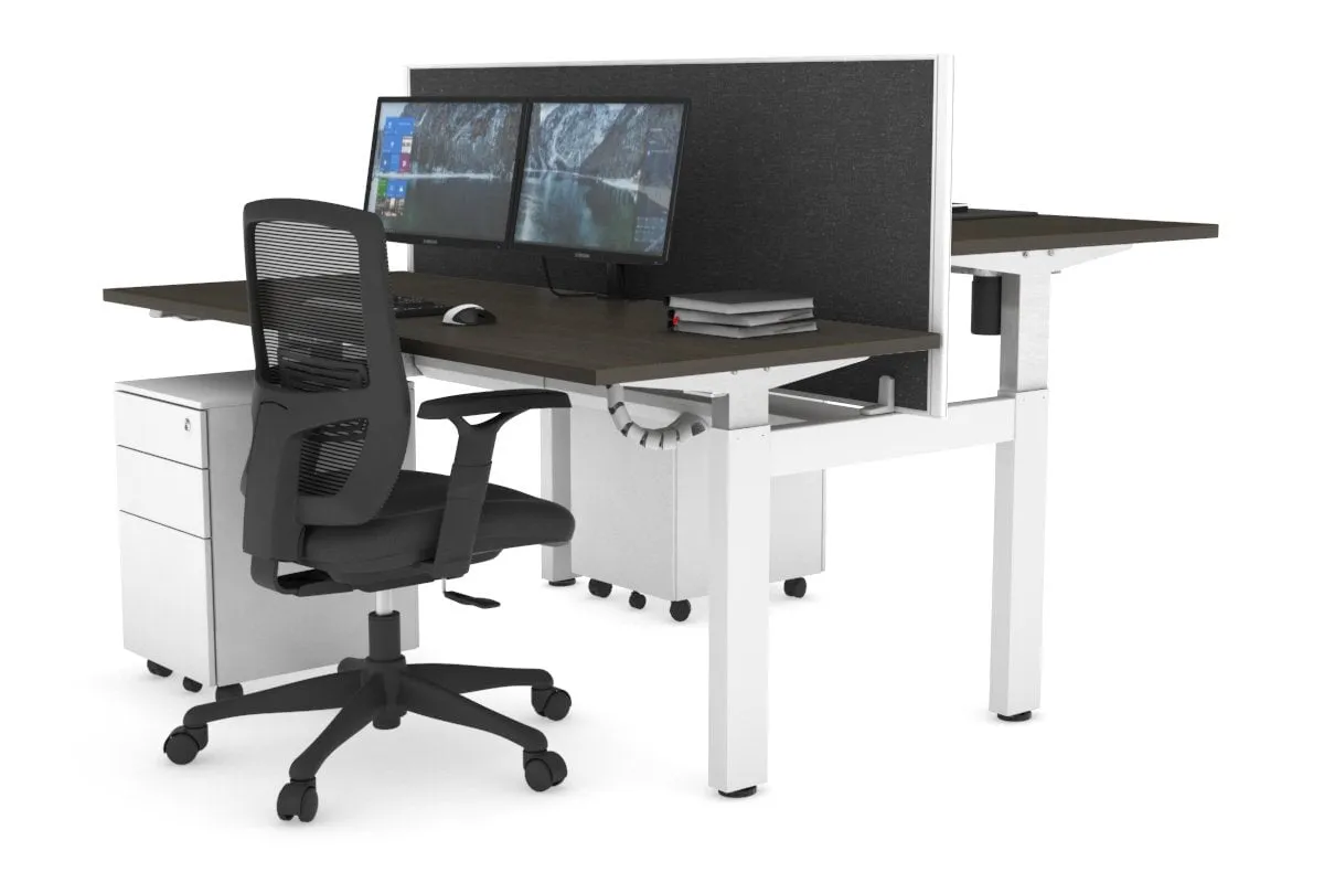 Just Right Height Adjustable 2 Person H-Bench Workstation - White Frame [1200L x 700W]