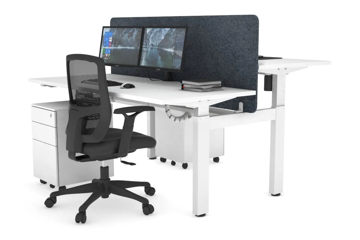 Just Right Height Adjustable 2 Person H-Bench Workstation - White Frame [1200L x 700W]