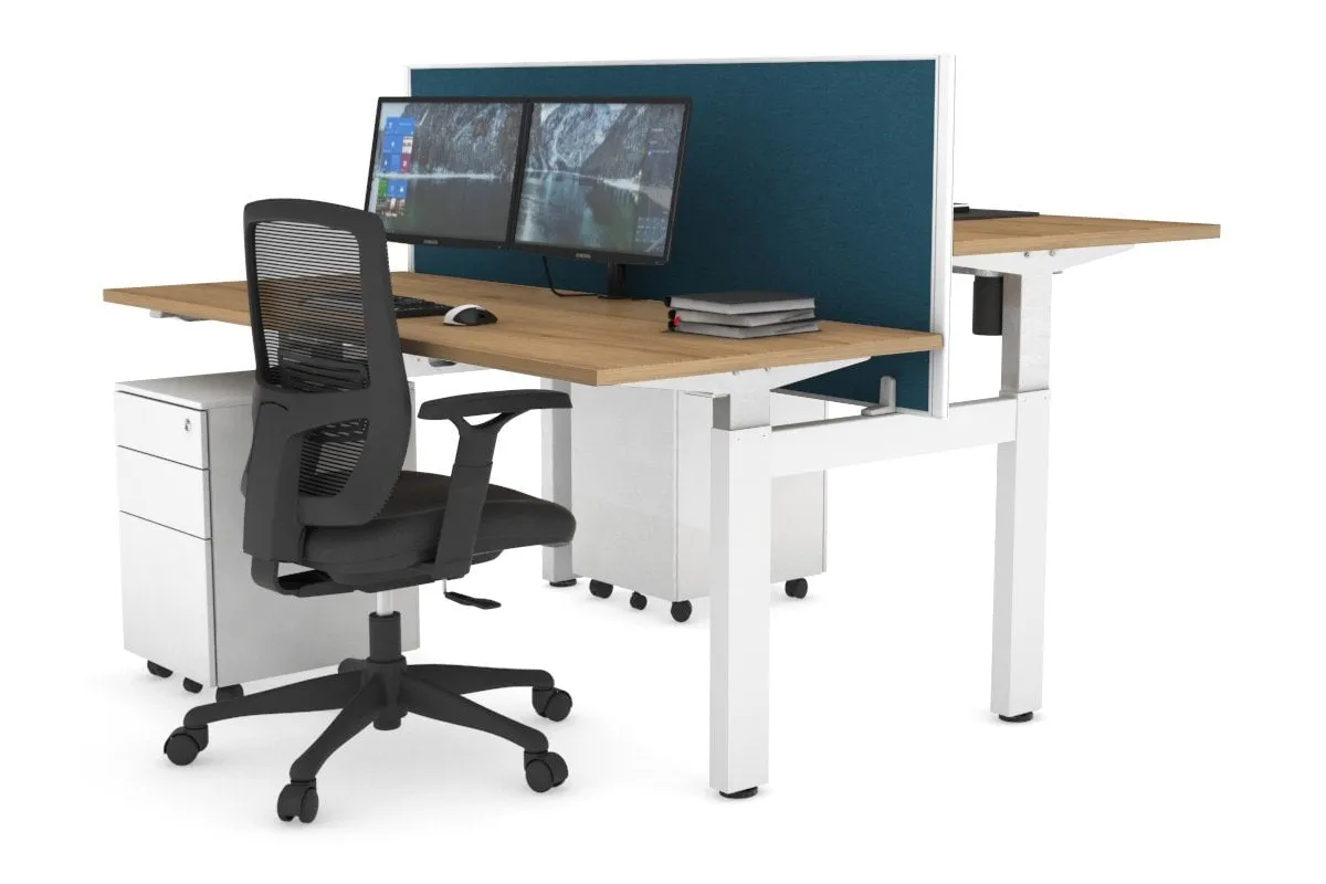 Just Right Height Adjustable 2 Person H-Bench Workstation - White Frame [1200L x 700W]