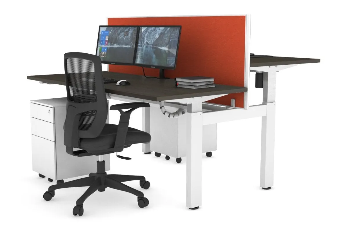 Just Right Height Adjustable 2 Person H-Bench Workstation - White Frame [1200L x 700W]