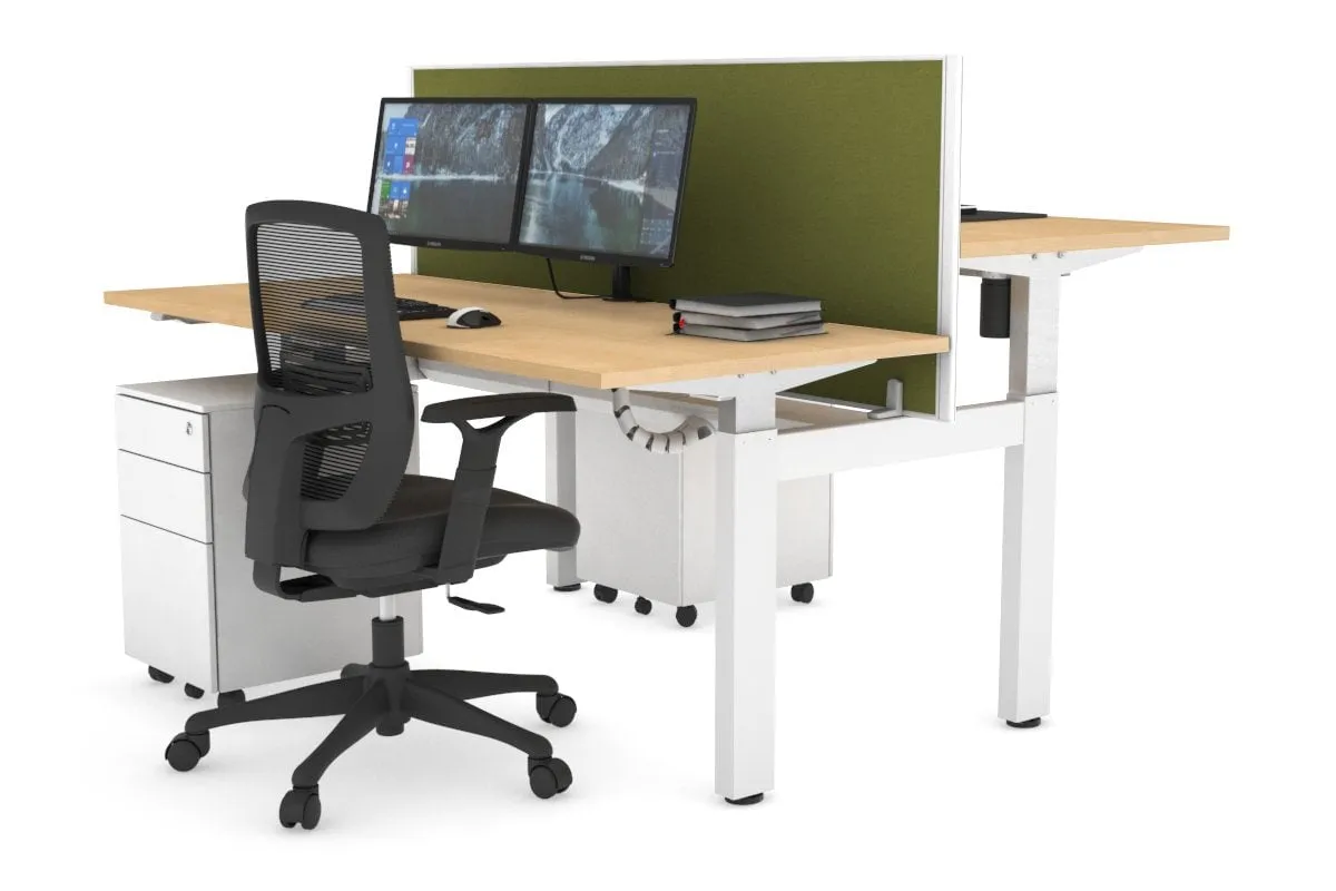 Just Right Height Adjustable 2 Person H-Bench Workstation - White Frame [1200L x 700W]