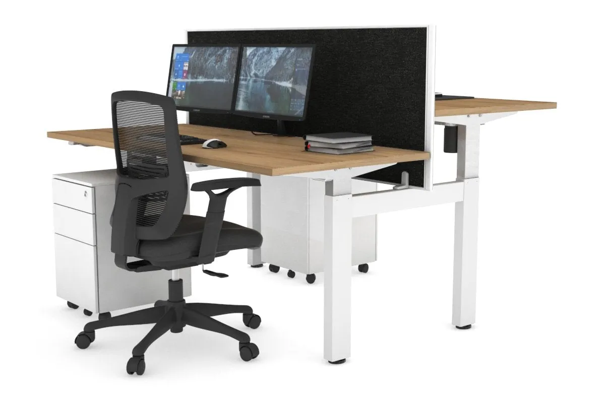 Just Right Height Adjustable 2 Person H-Bench Workstation - White Frame [1200L x 700W]