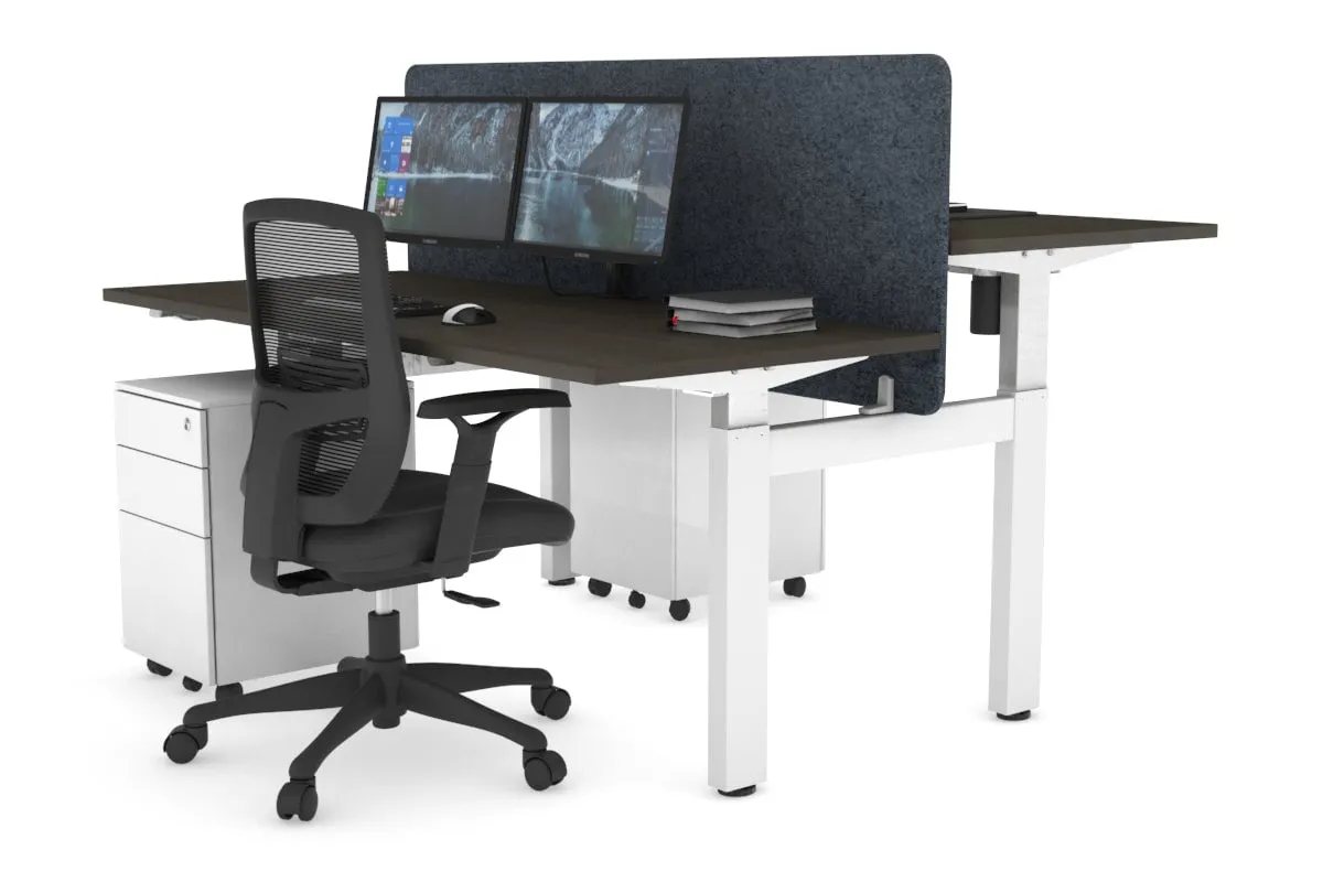 Just Right Height Adjustable 2 Person H-Bench Workstation - White Frame [1200L x 700W]