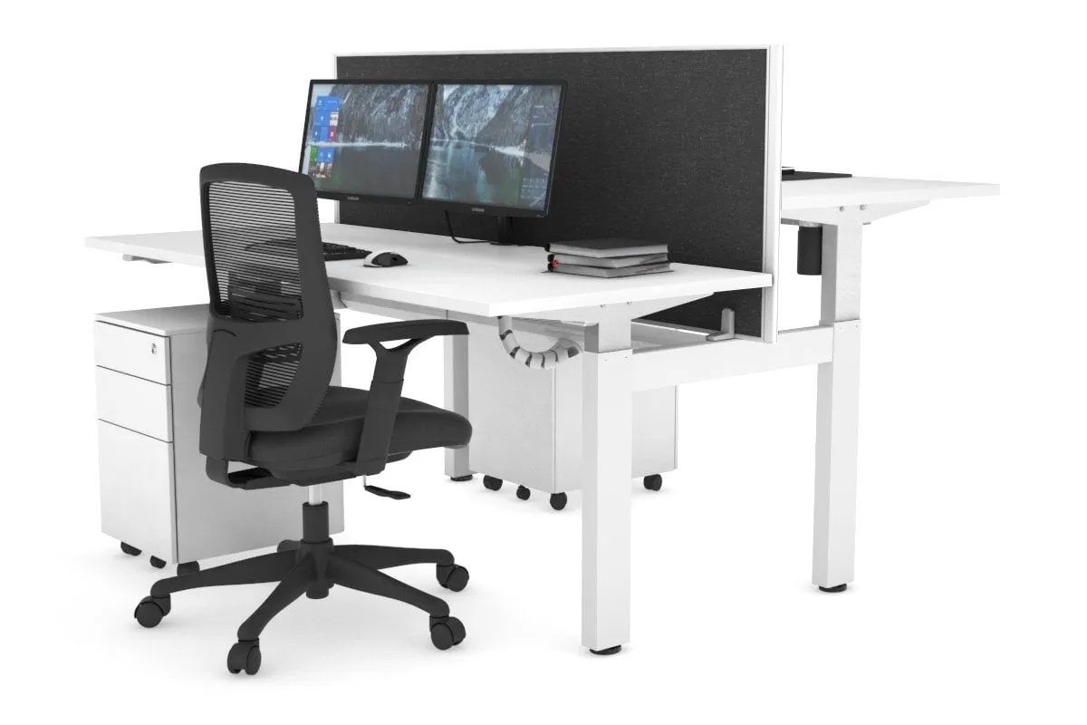 Just Right Height Adjustable 2 Person H-Bench Workstation - White Frame [1200L x 700W]