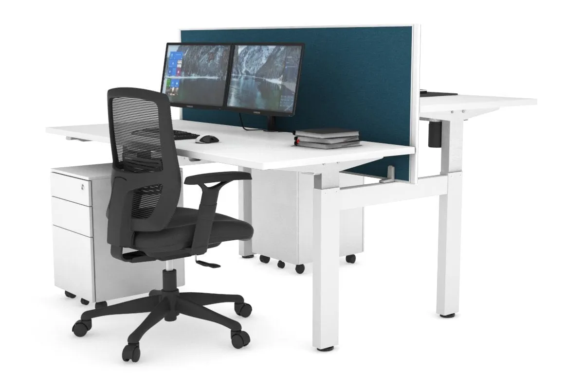Just Right Height Adjustable 2 Person H-Bench Workstation - White Frame [1200L x 700W]
