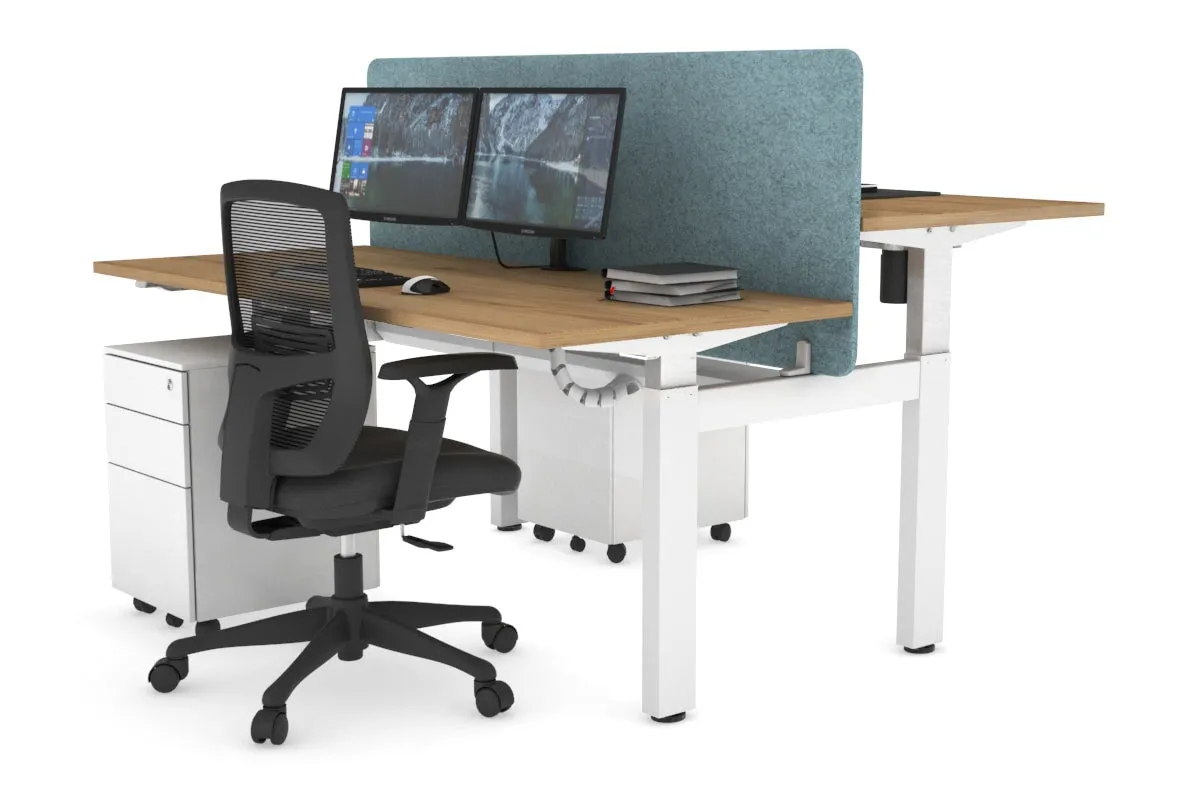 Just Right Height Adjustable 2 Person H-Bench Workstation - White Frame [1200L x 700W]
