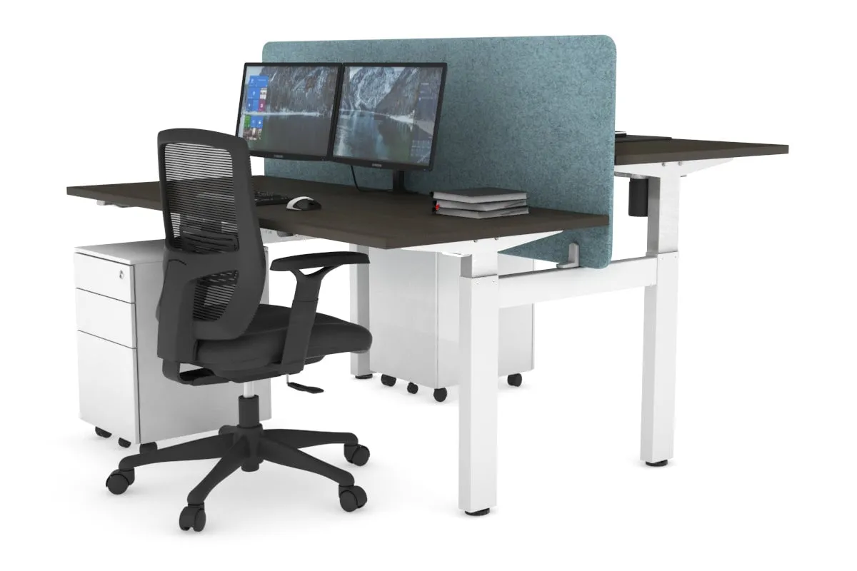Just Right Height Adjustable 2 Person H-Bench Workstation - White Frame [1200L x 700W]
