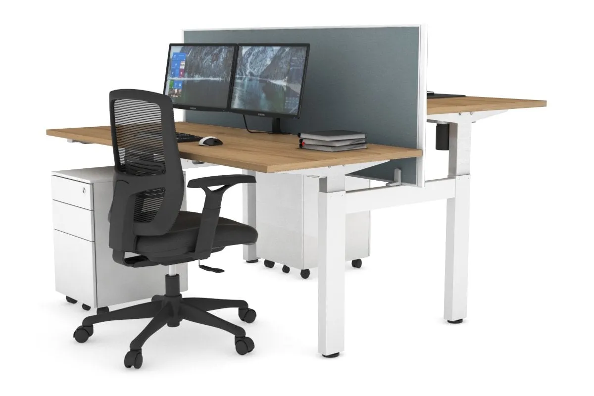 Just Right Height Adjustable 2 Person H-Bench Workstation - White Frame [1200L x 700W]