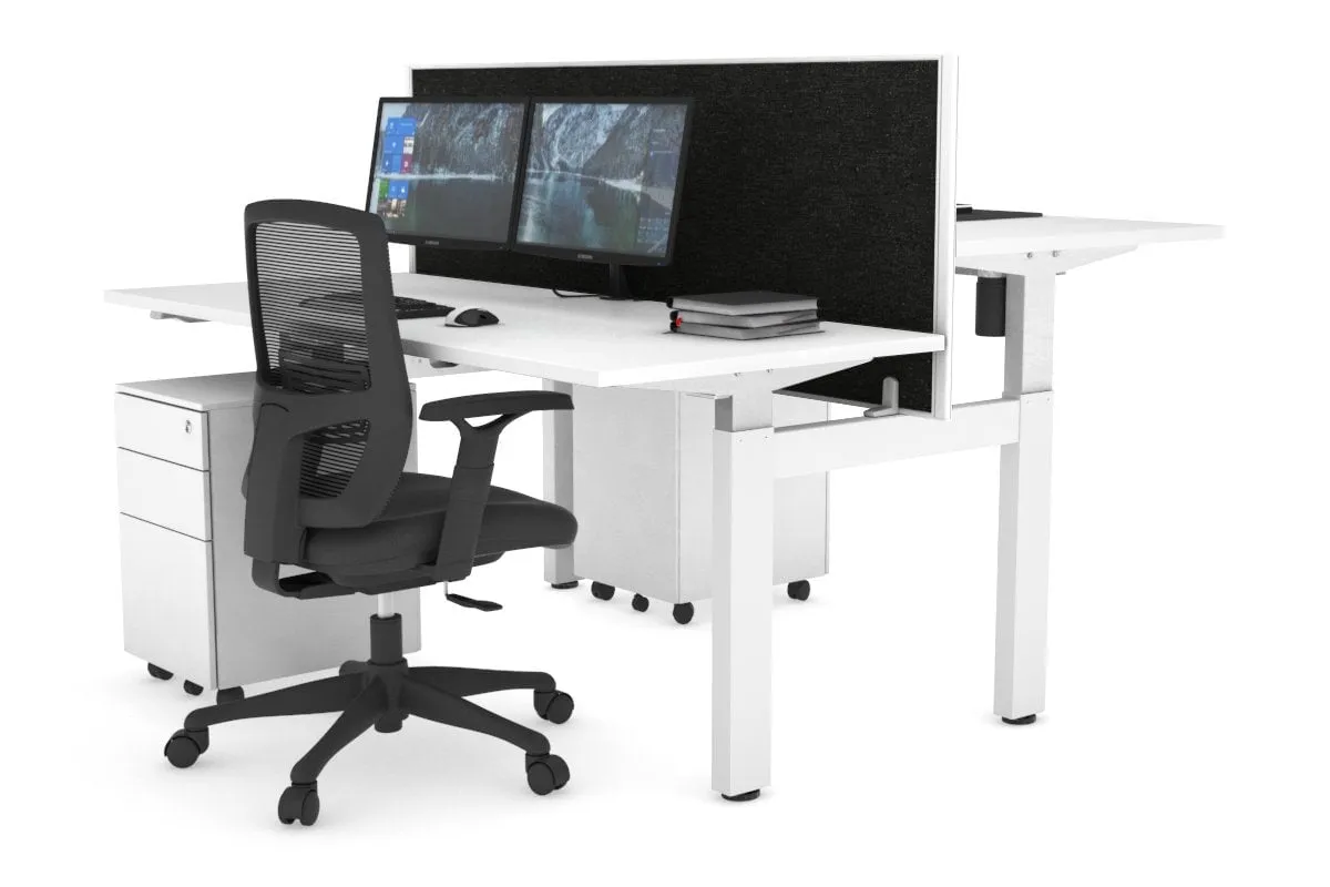 Just Right Height Adjustable 2 Person H-Bench Workstation - White Frame [1200L x 700W]