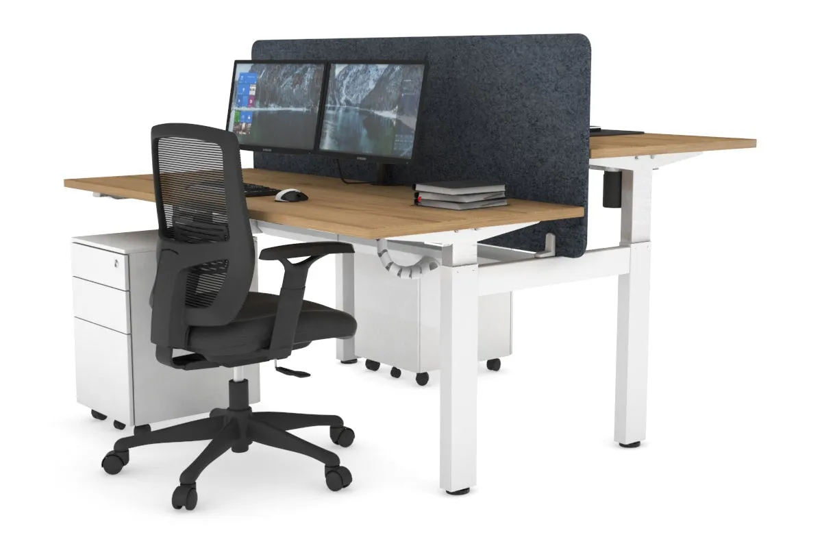 Just Right Height Adjustable 2 Person H-Bench Workstation - White Frame [1200L x 700W]