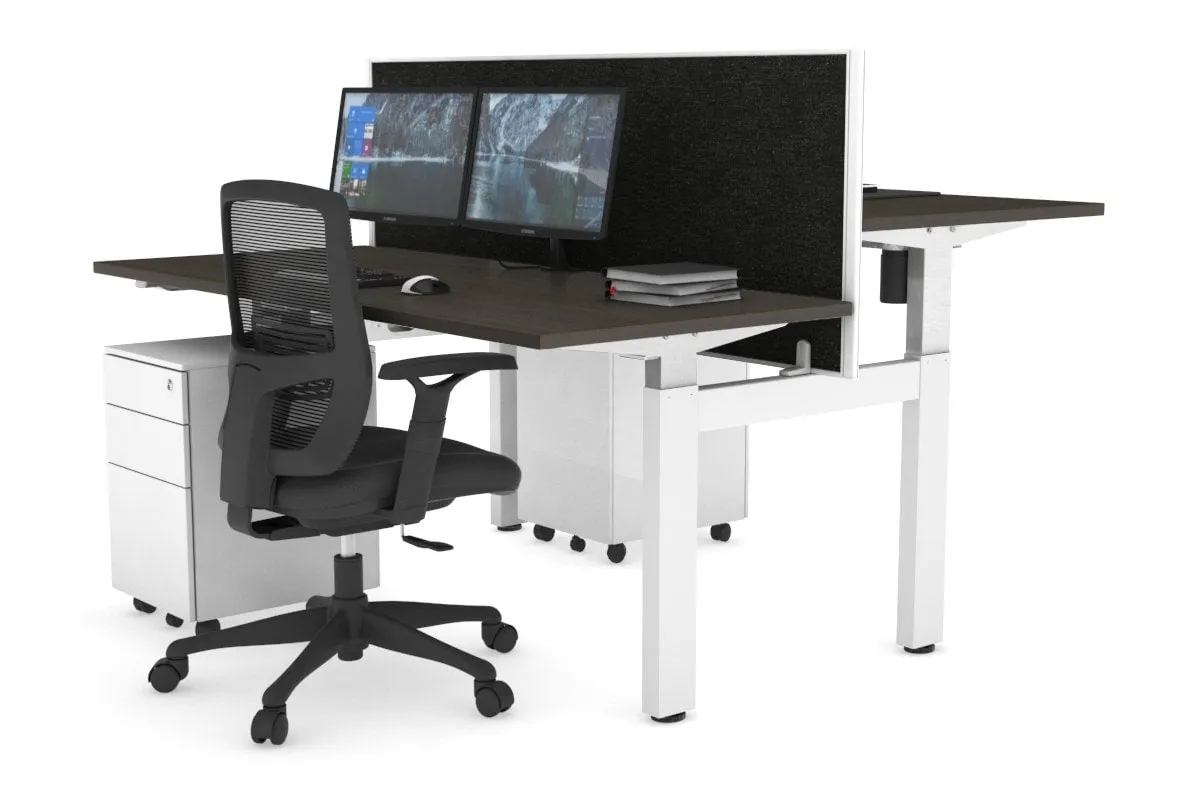 Just Right Height Adjustable 2 Person H-Bench Workstation - White Frame [1200L x 700W]