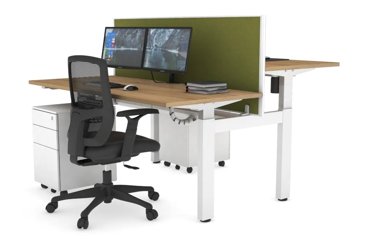 Just Right Height Adjustable 2 Person H-Bench Workstation - White Frame [1200L x 700W]