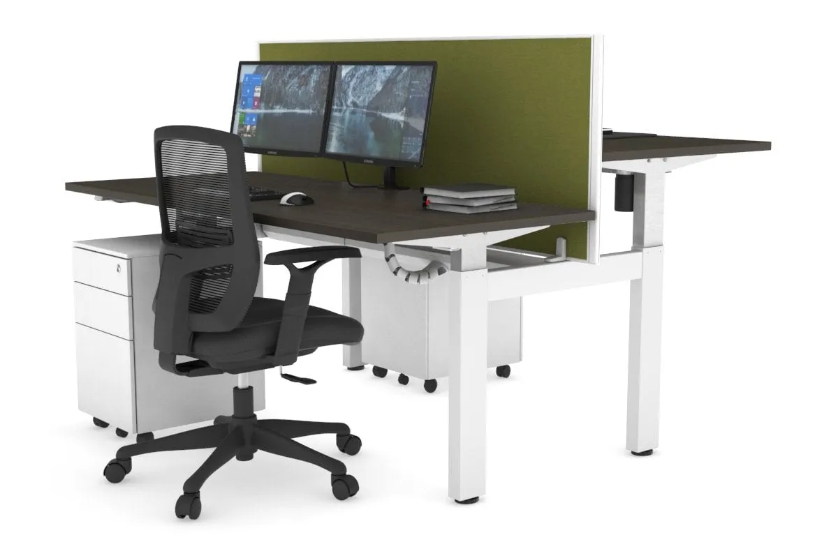 Just Right Height Adjustable 2 Person H-Bench Workstation - White Frame [1200L x 700W]
