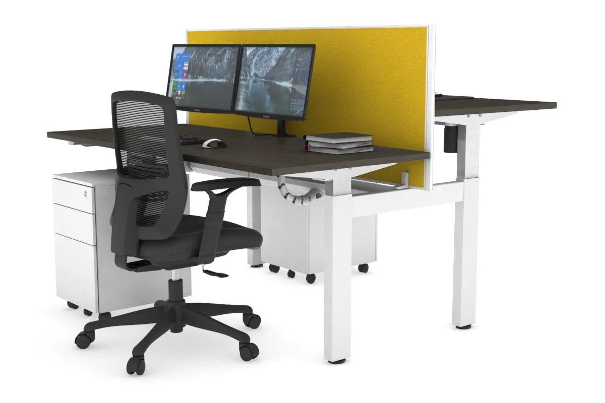 Just Right Height Adjustable 2 Person H-Bench Workstation - White Frame [1200L x 700W]