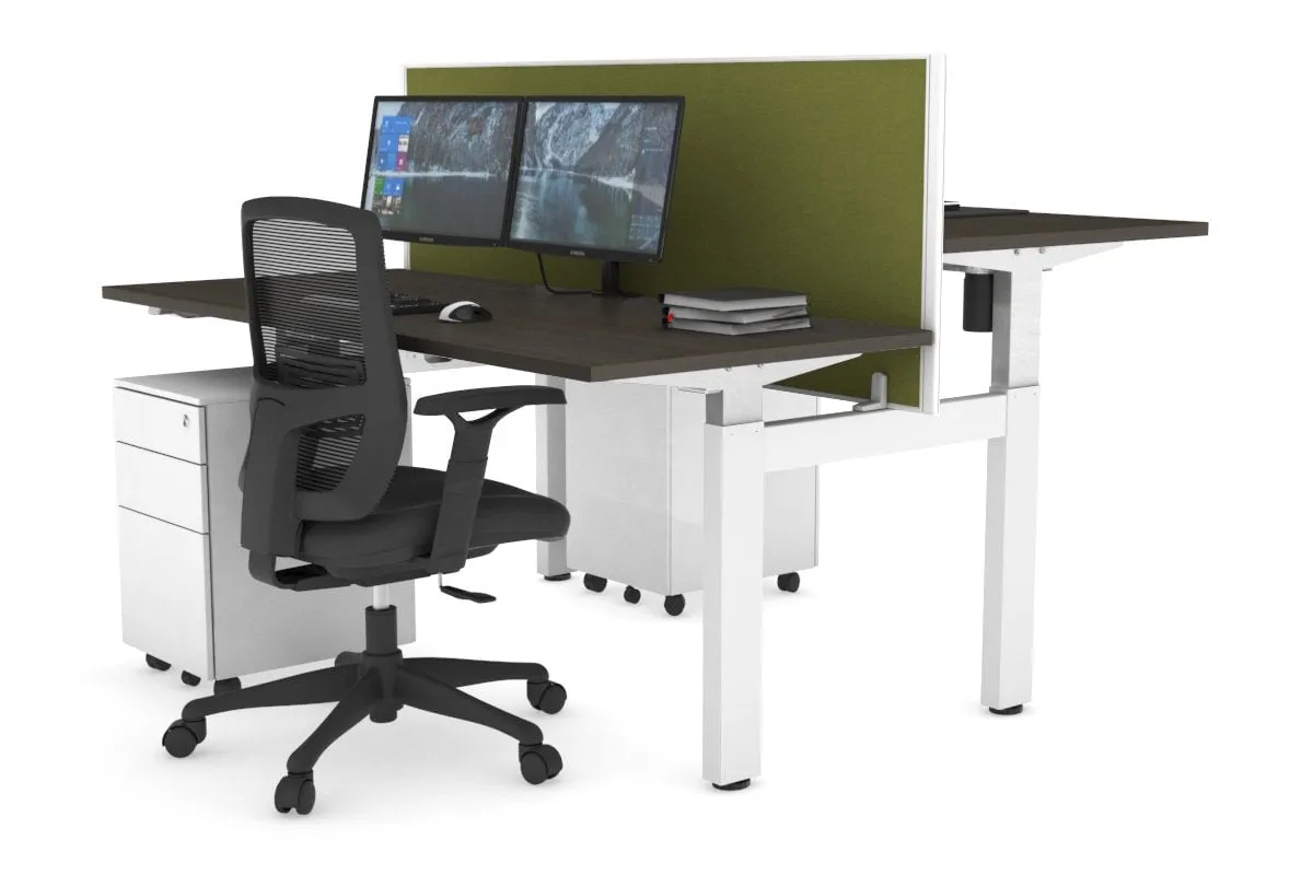 Just Right Height Adjustable 2 Person H-Bench Workstation - White Frame [1200L x 700W]