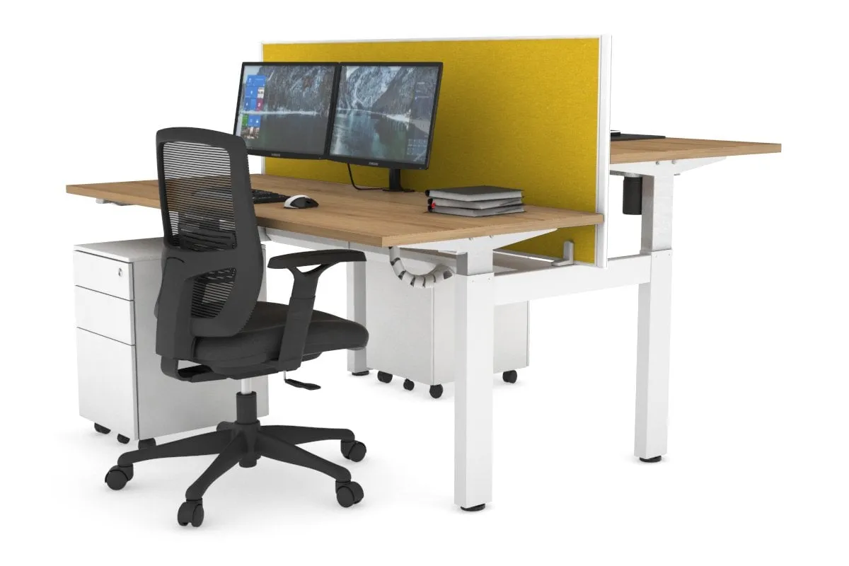 Just Right Height Adjustable 2 Person H-Bench Workstation - White Frame [1200L x 700W]