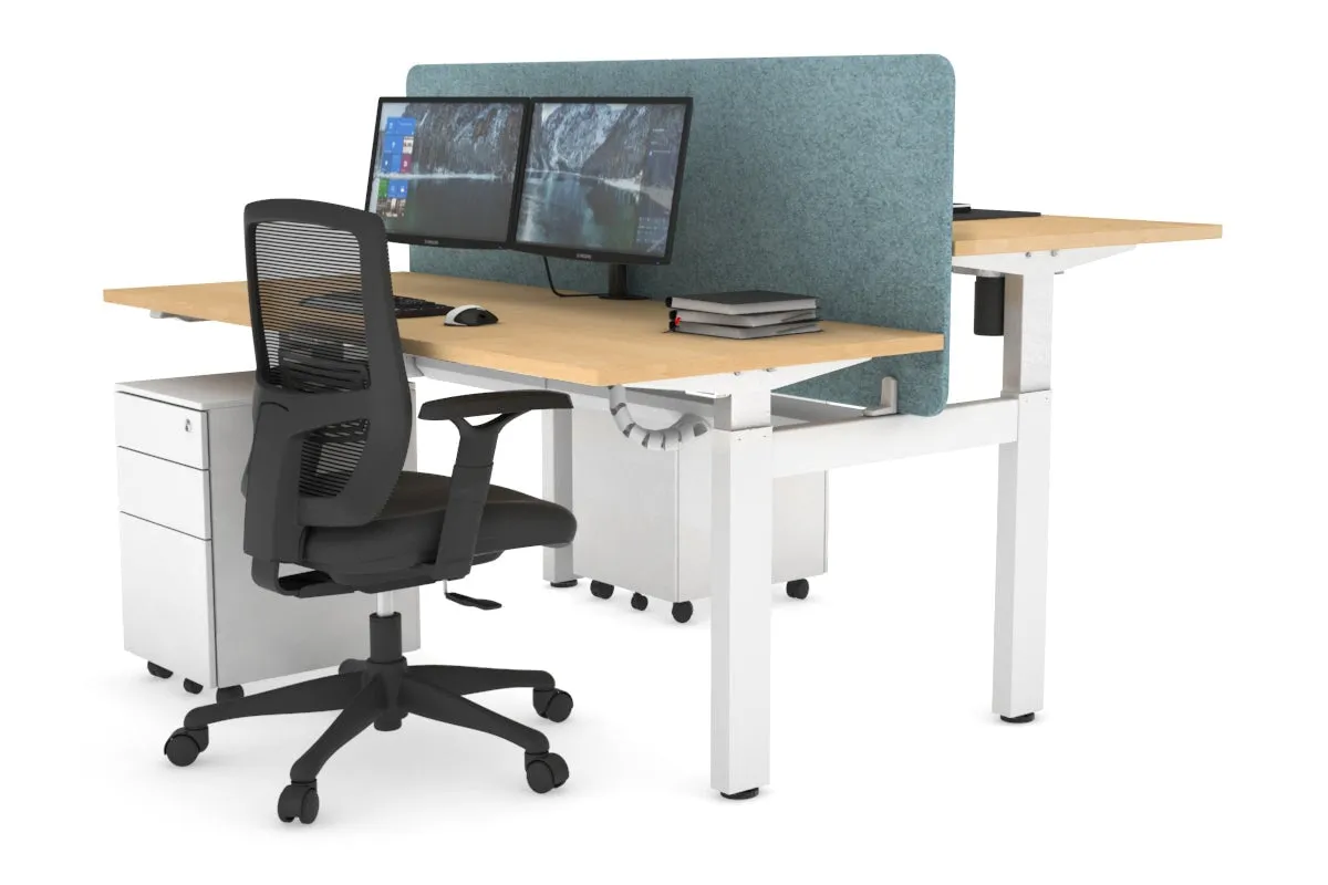 Just Right Height Adjustable 2 Person H-Bench Workstation - White Frame [1200L x 700W]