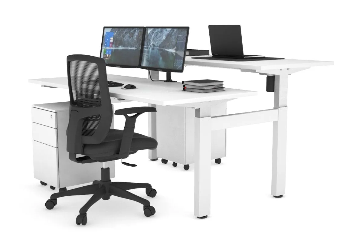 Just Right Height Adjustable 2 Person H-Bench Workstation - White Frame [1200L x 700W]