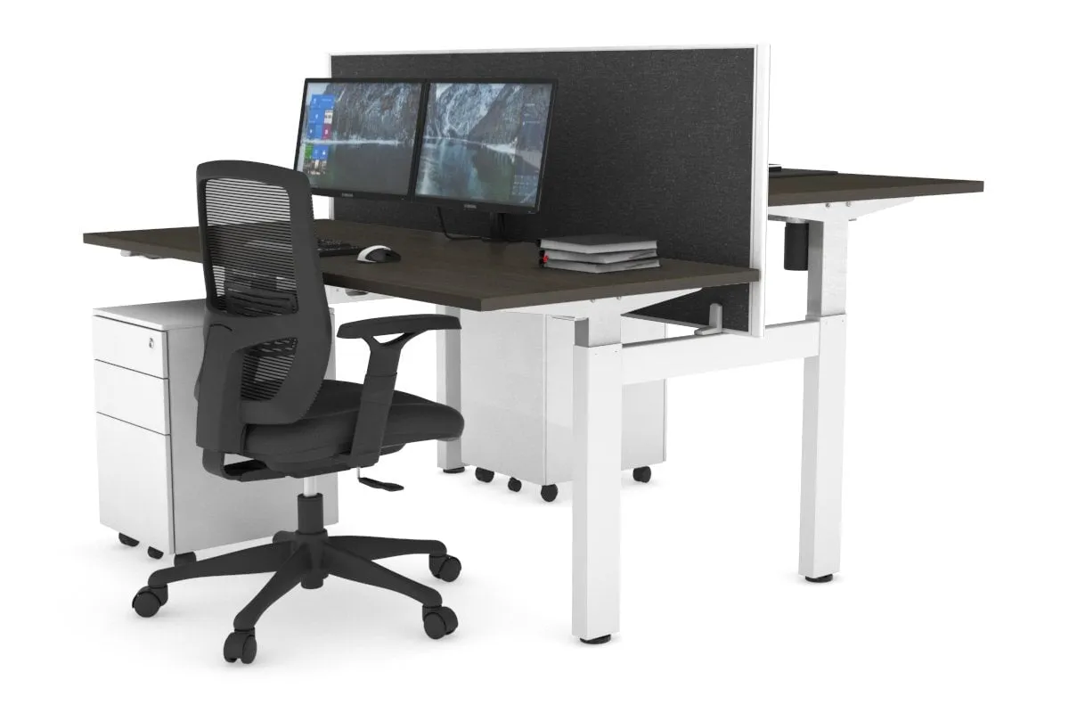 Just Right Height Adjustable 2 Person H-Bench Workstation - White Frame [1200L x 700W]