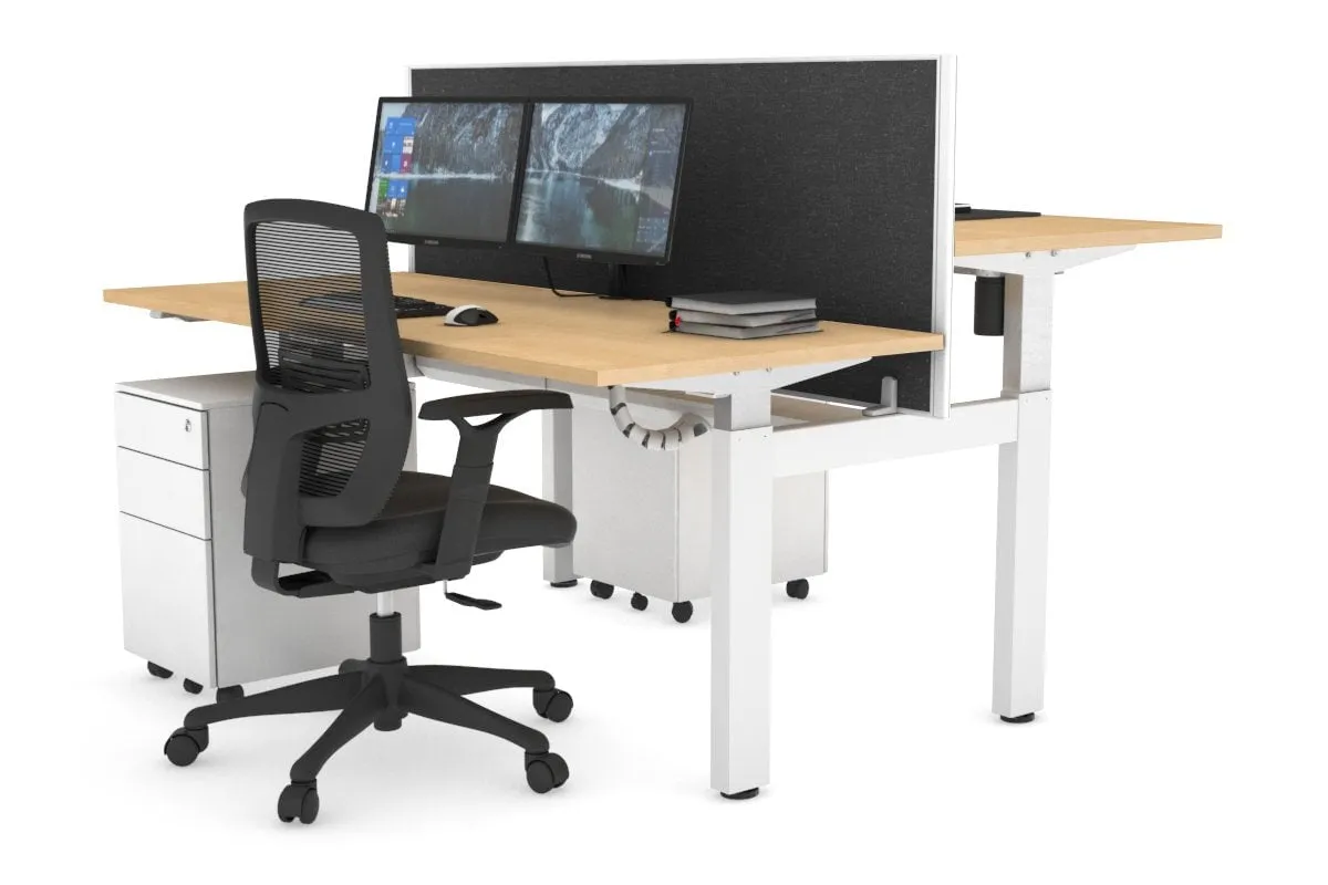 Just Right Height Adjustable 2 Person H-Bench Workstation - White Frame [1200L x 700W]