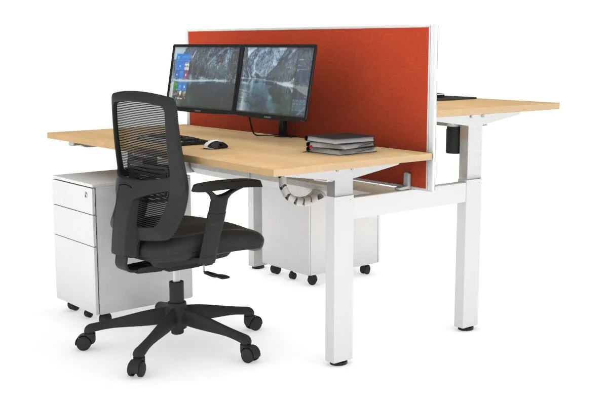 Just Right Height Adjustable 2 Person H-Bench Workstation - White Frame [1200L x 700W]