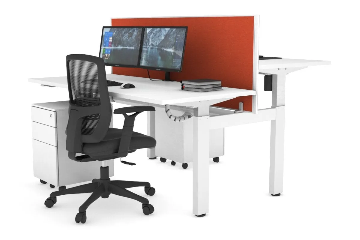 Just Right Height Adjustable 2 Person H-Bench Workstation - White Frame [1200L x 700W]