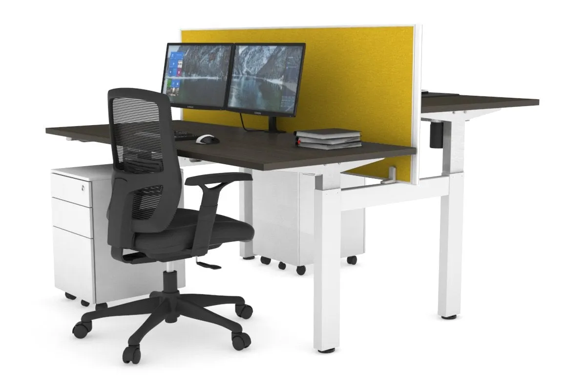 Just Right Height Adjustable 2 Person H-Bench Workstation - White Frame [1200L x 700W]