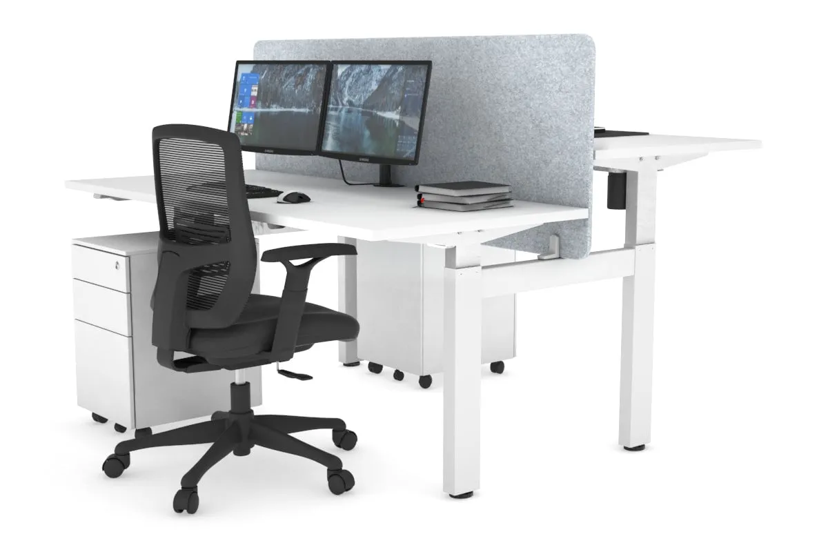 Just Right Height Adjustable 2 Person H-Bench Workstation - White Frame [1200L x 700W]