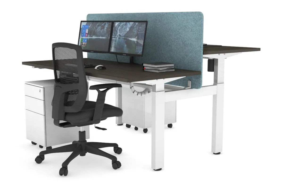 Just Right Height Adjustable 2 Person H-Bench Workstation - White Frame [1200L x 700W]
