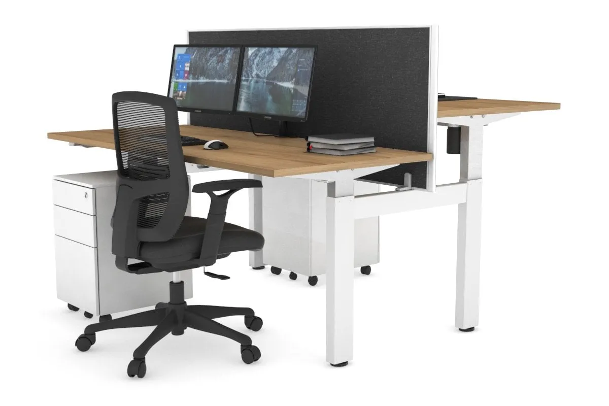 Just Right Height Adjustable 2 Person H-Bench Workstation - White Frame [1200L x 700W]