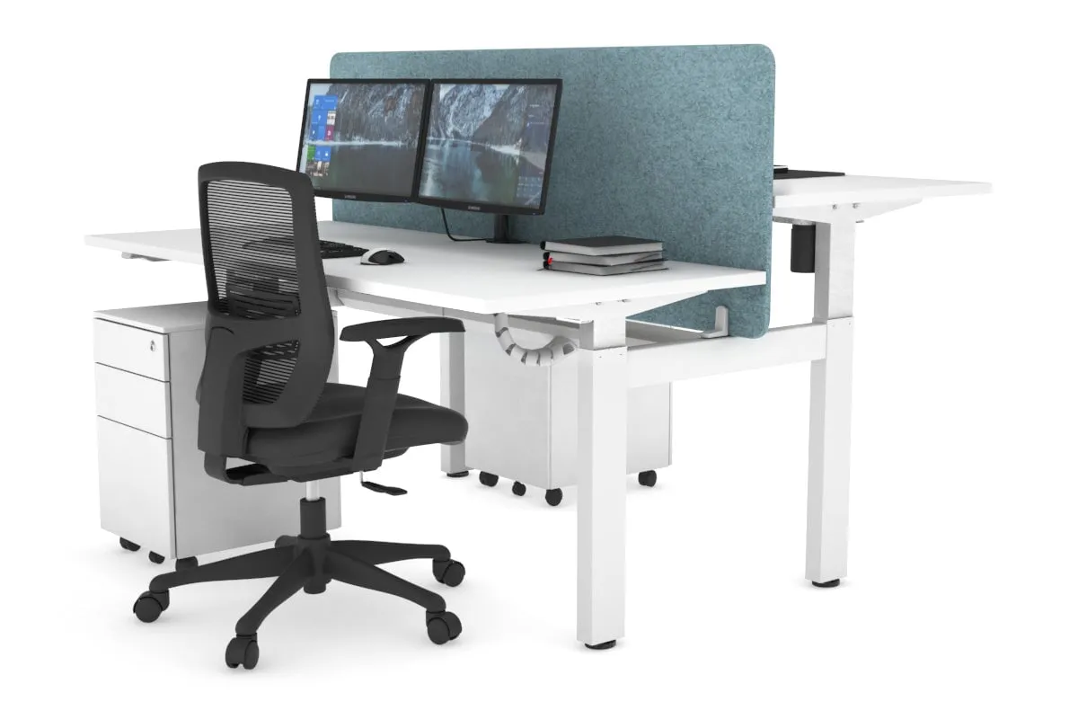 Just Right Height Adjustable 2 Person H-Bench Workstation - White Frame [1200L x 700W]