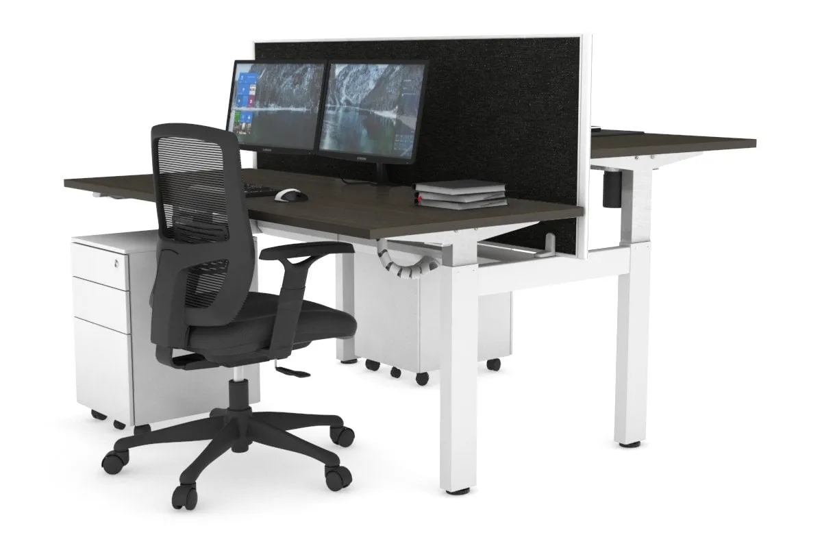 Just Right Height Adjustable 2 Person H-Bench Workstation - White Frame [1200L x 700W]