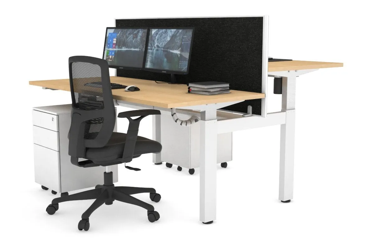 Just Right Height Adjustable 2 Person H-Bench Workstation - White Frame [1200L x 700W]