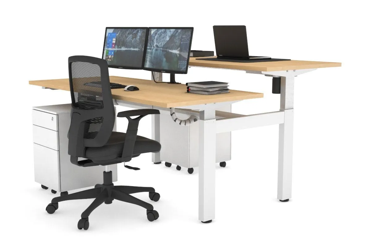 Just Right Height Adjustable 2 Person H-Bench Workstation - White Frame [1200L x 700W]