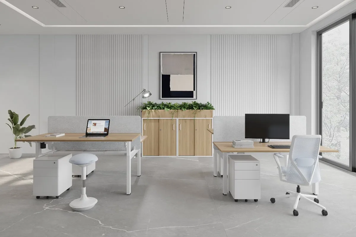 Just Right Height Adjustable 2 Person H-Bench Workstation - White Frame [1200L x 700W]