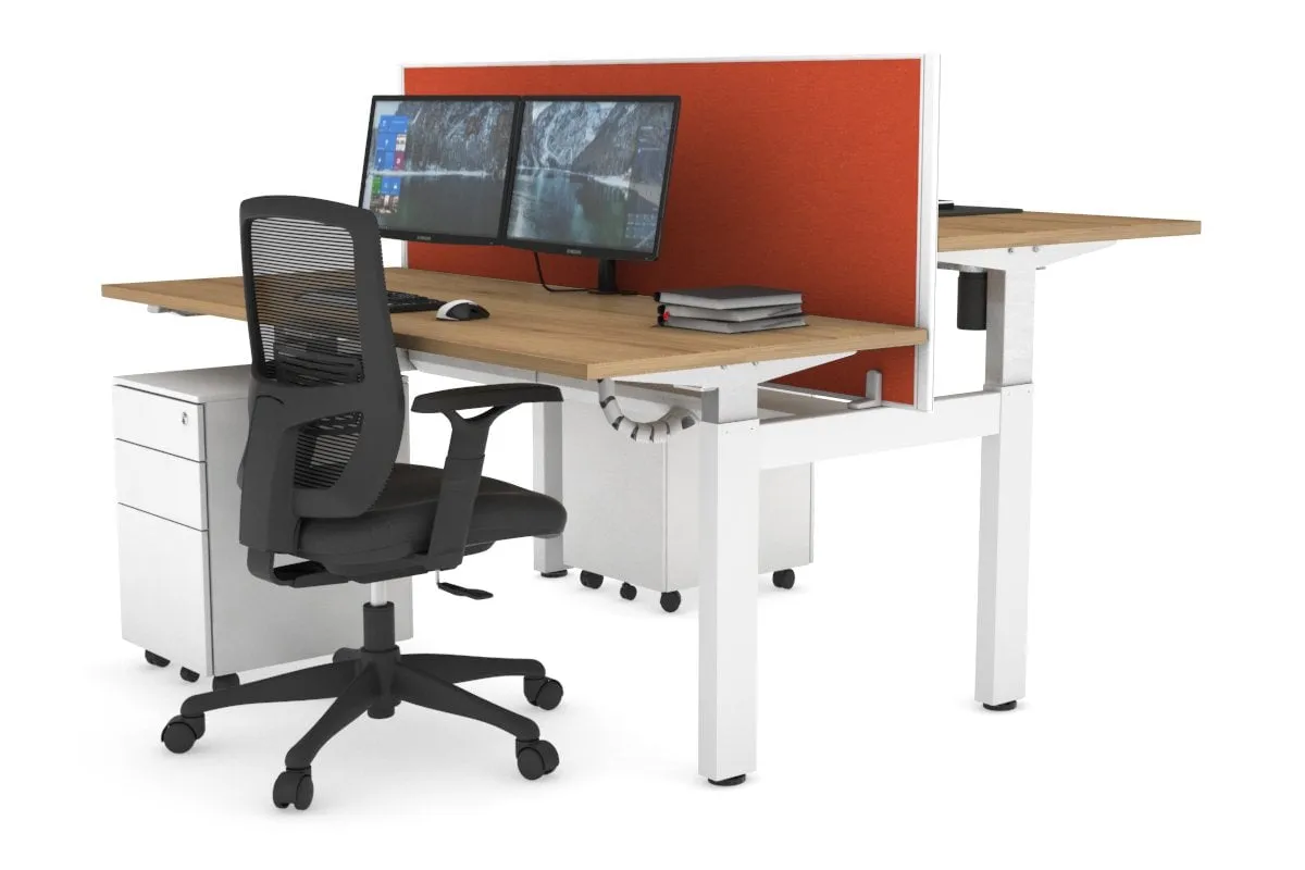 Just Right Height Adjustable 2 Person H-Bench Workstation - White Frame [1200L x 700W]