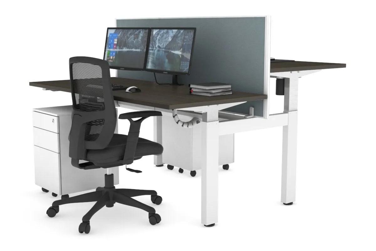 Just Right Height Adjustable 2 Person H-Bench Workstation - White Frame [1200L x 700W]