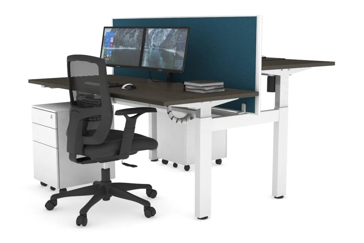 Just Right Height Adjustable 2 Person H-Bench Workstation - White Frame [1200L x 700W]