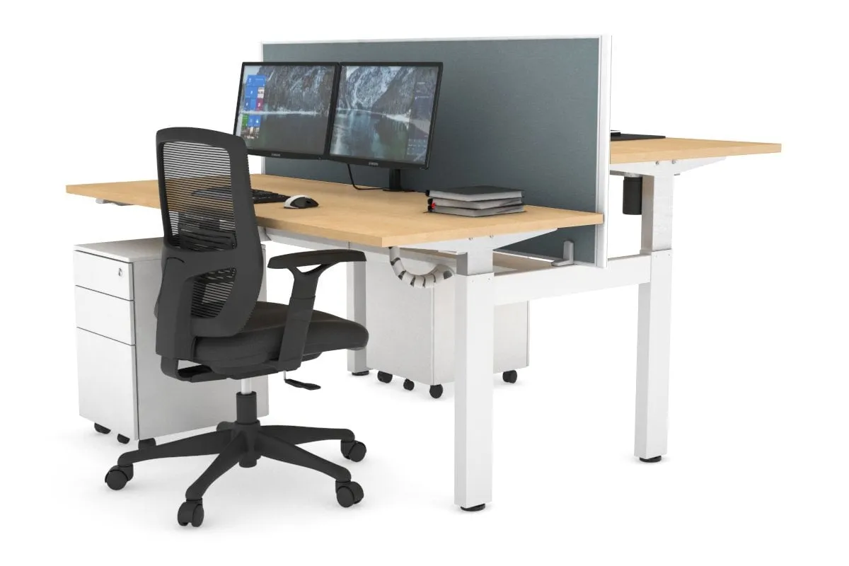 Just Right Height Adjustable 2 Person H-Bench Workstation - White Frame [1200L x 700W]