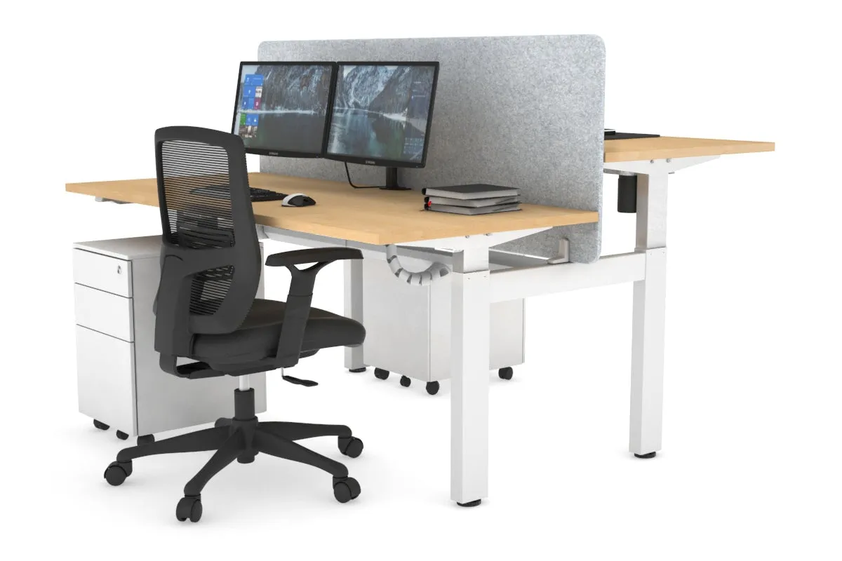 Just Right Height Adjustable 2 Person H-Bench Workstation - White Frame [1200L x 700W]