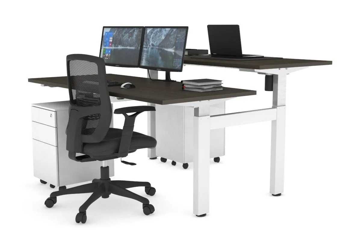 Just Right Height Adjustable 2 Person H-Bench Workstation - White Frame [1200L x 700W]