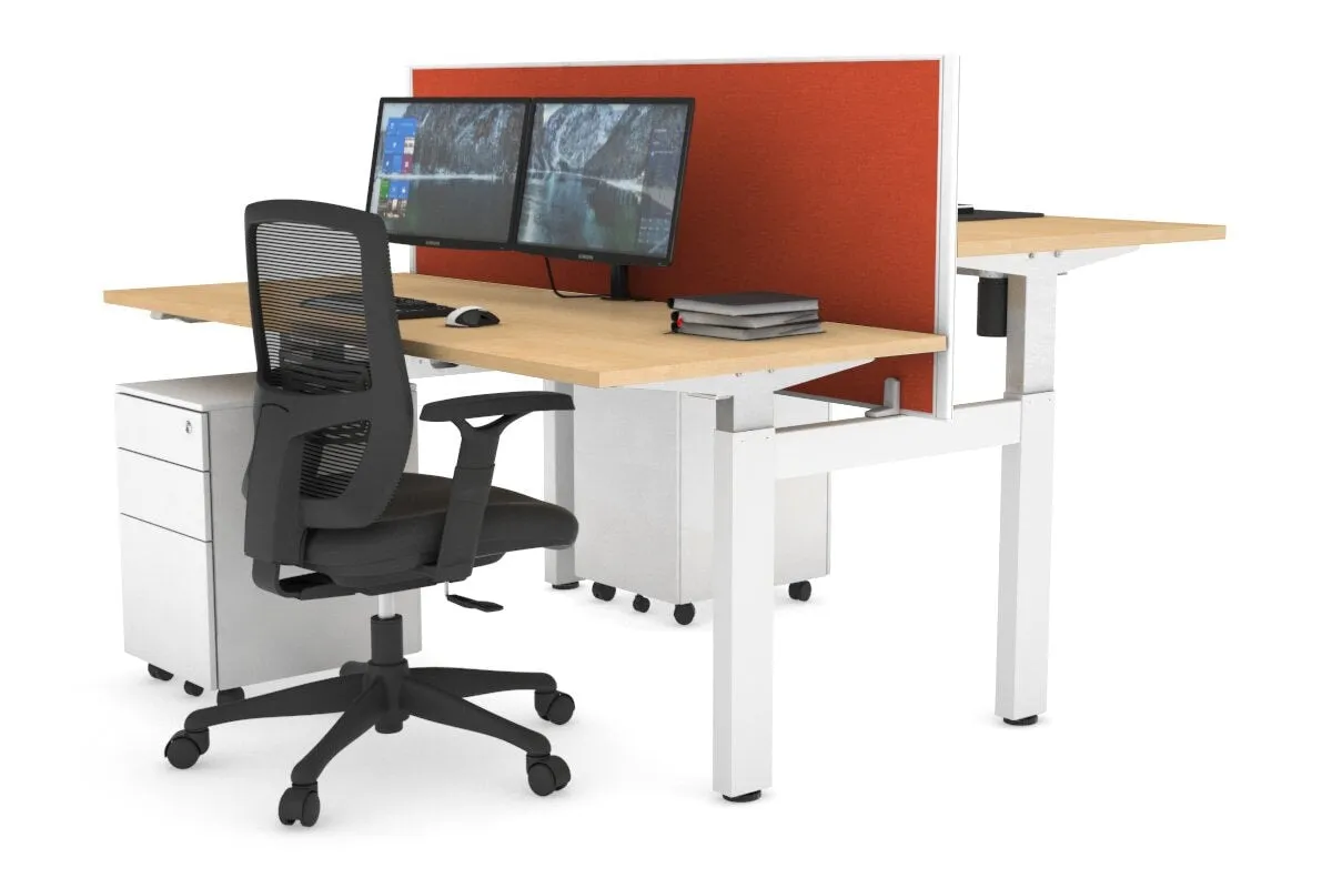Just Right Height Adjustable 2 Person H-Bench Workstation - White Frame [1200L x 700W]