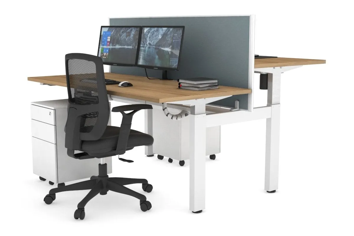 Just Right Height Adjustable 2 Person H-Bench Workstation - White Frame [1200L x 700W]