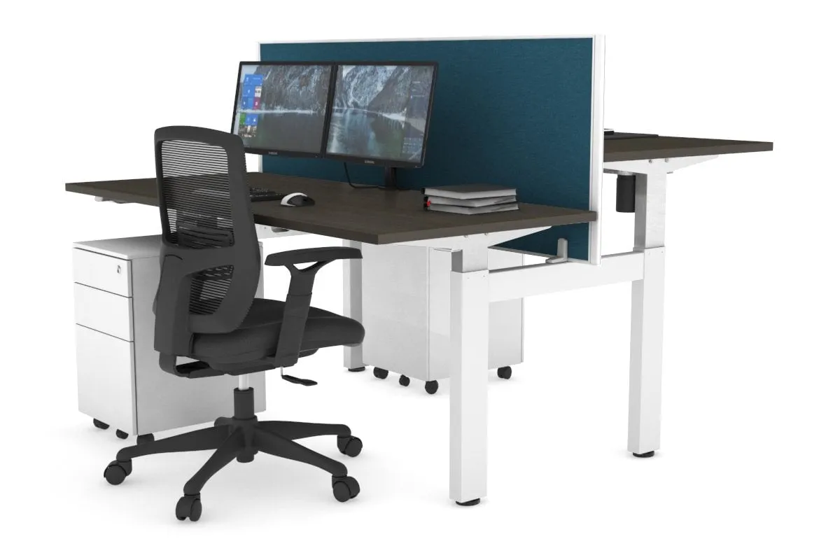 Just Right Height Adjustable 2 Person H-Bench Workstation - White Frame [1200L x 700W]