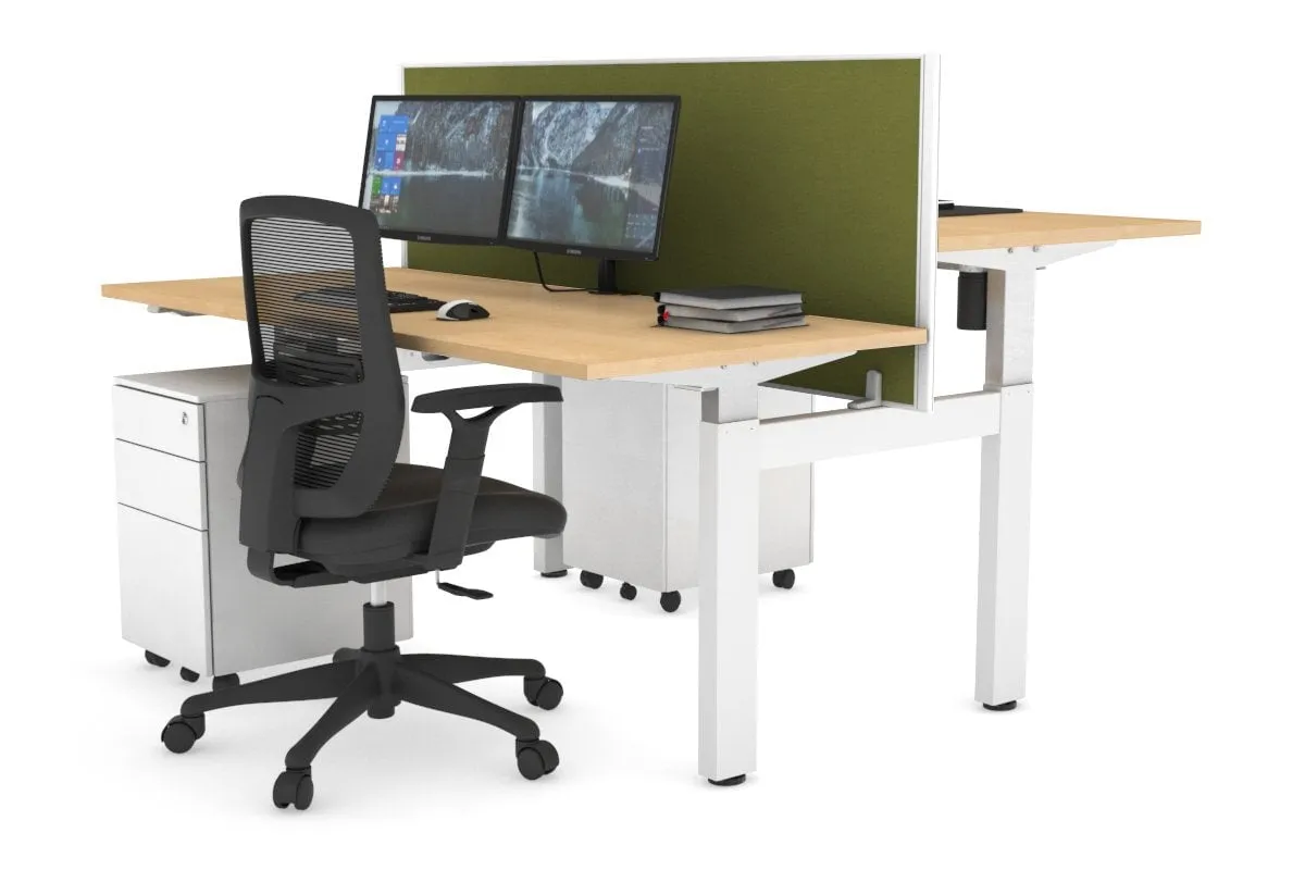 Just Right Height Adjustable 2 Person H-Bench Workstation - White Frame [1200L x 700W]