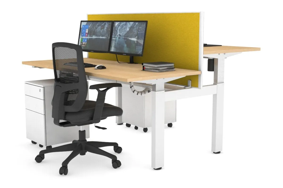Just Right Height Adjustable 2 Person H-Bench Workstation - White Frame [1200L x 700W]