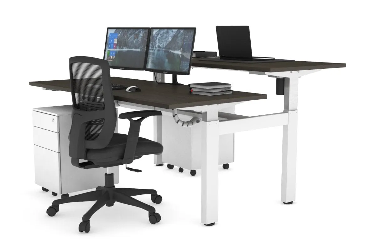 Just Right Height Adjustable 2 Person H-Bench Workstation - White Frame [1200L x 700W]