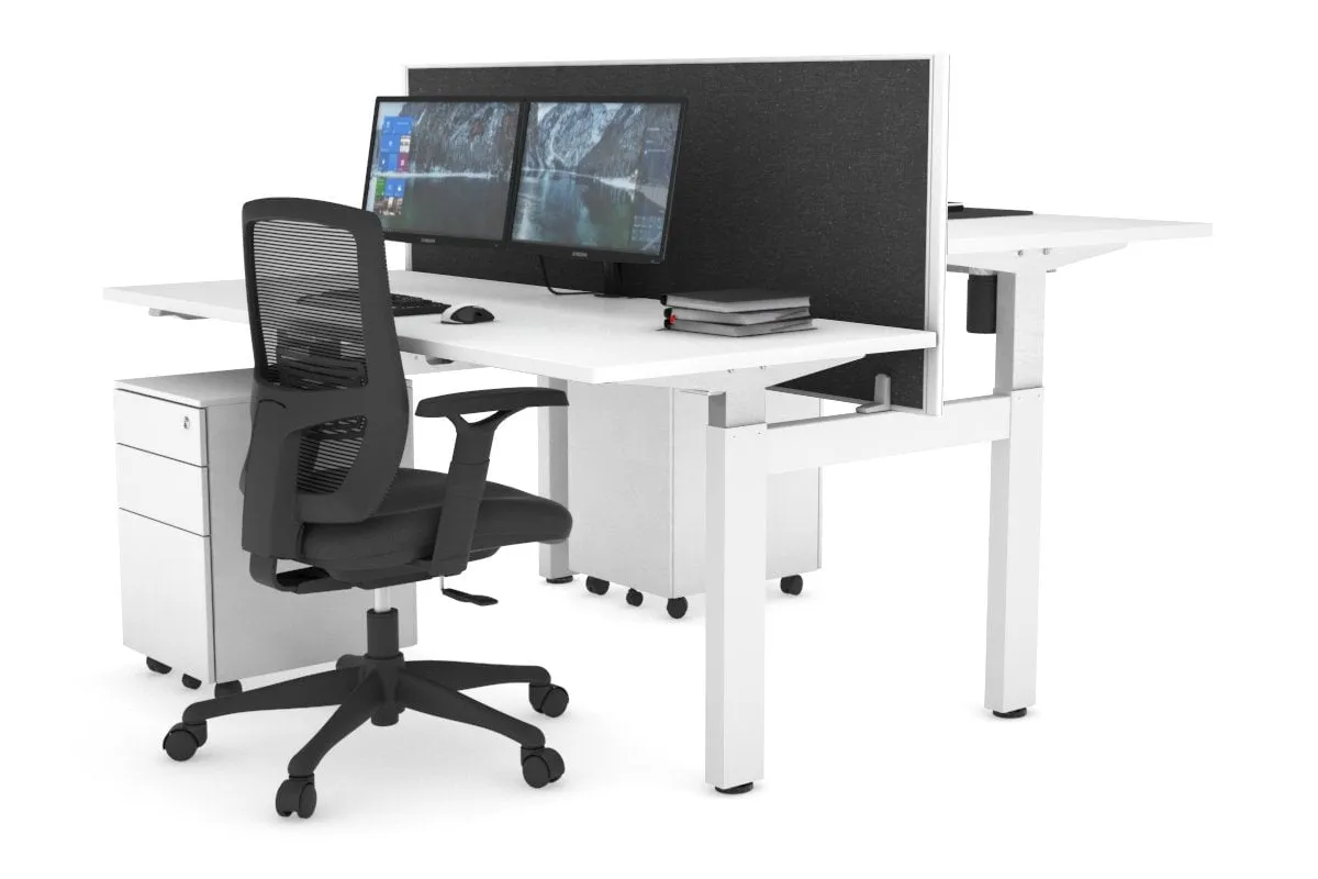 Just Right Height Adjustable 2 Person H-Bench Workstation - White Frame [1200L x 700W]